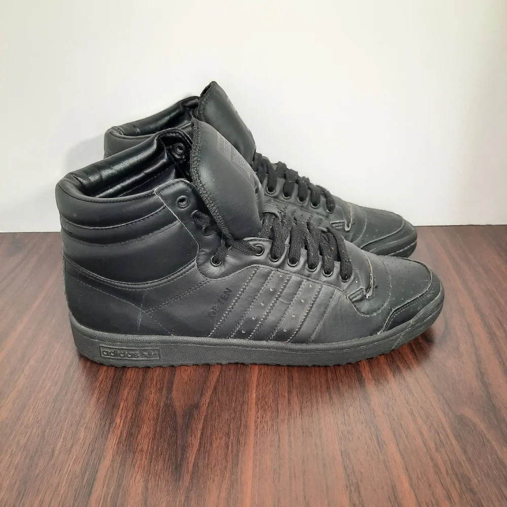 Adidas Top Ten Hi Mens Size 10 Basketball Shoes Triple Black Sneakers 2014